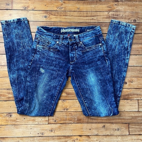 PARASUCO jeans Slik Fit marble blue stretchy lightweight mid rise distressed 27 - Picture 1 of 13